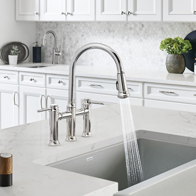 Empressa Pull Down Dual Spray Bridge Faucet -  Blanco, 442504