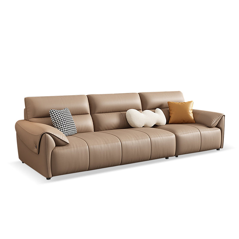 Coussin de canapé modulaire en cuir véritable Coffee, H 35,43 po x l 98,43 po x P 36,22 po, Café