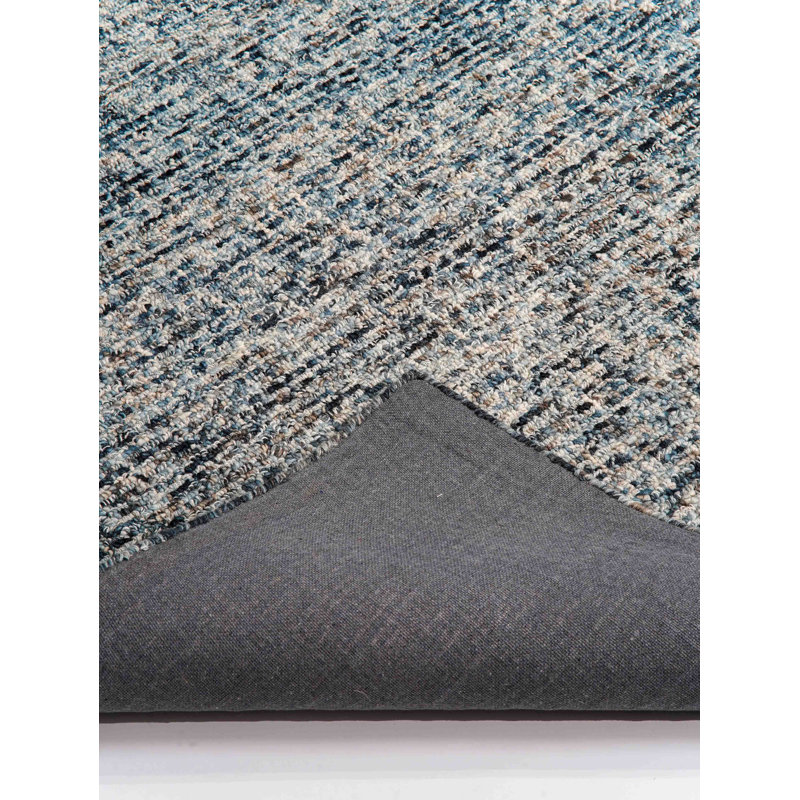 Tapis intérieur foncé touffeté à la main en laine bleu foncé, Rectangle de 5 pi x 8 pi