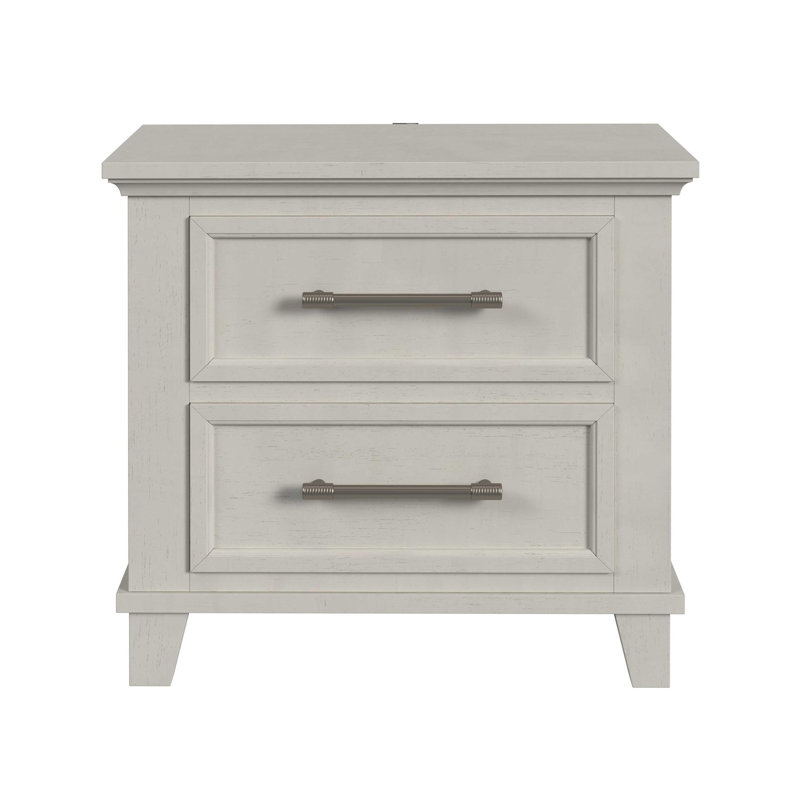 Sneed 2-Drawer Nightstand with USB in Grey, Beige