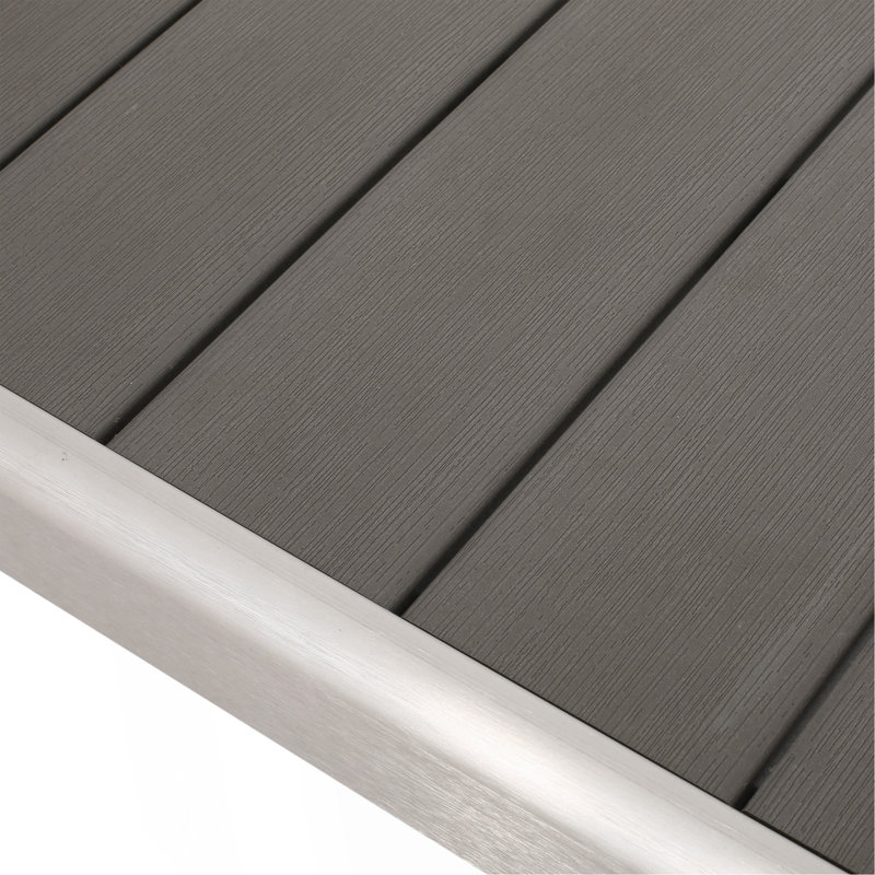 Banc de salle à manger d'extérieur moderne en aluminium avec siège en faux bois, gris et argent
