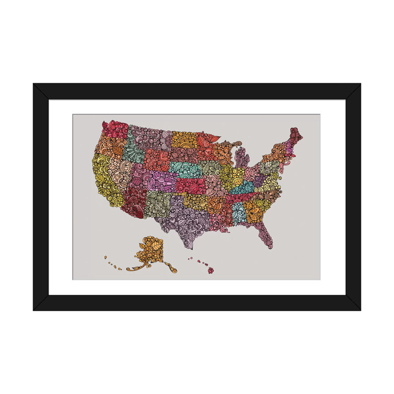 «US Map», impression sur toile, Papier d'art encadré noir, Blanc, H 24 po x l 32 po x P 1 po