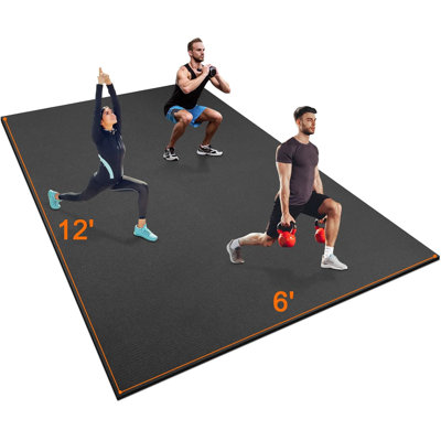Large12' x 6'Exercise Mat, Non‑Slip Fitness Floor Mat, For Garage Basement Home Gym Treadmill & Aerobic Workouts