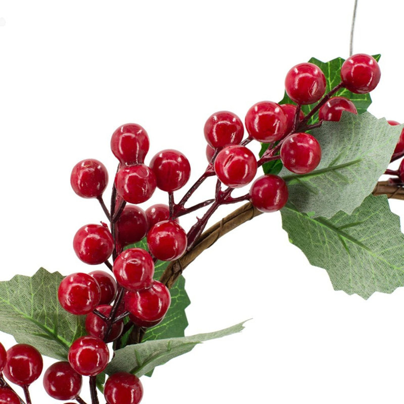 Ensemble de 3 couronnes de baies rouges de 13 po ornées de feuilles de houx vertes
