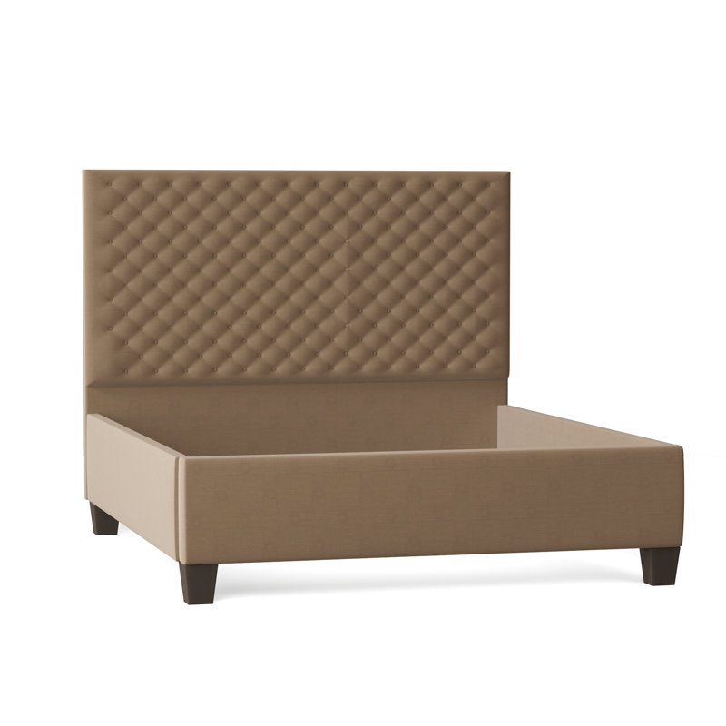 Leigh Upholstered Bed, King, Bella Black Performance Velvet, Brown Mahogany