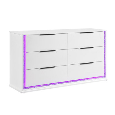 Armoire de rangement contemporaine 1 chambre à coucher avec 8 tiroirs et lumières DEL Glam Contemporary