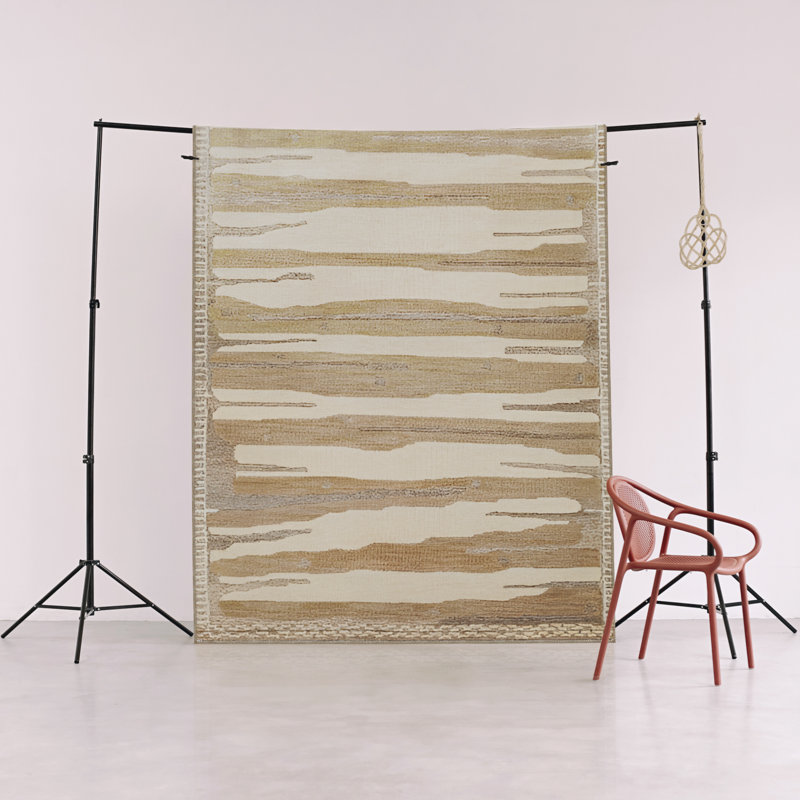 Tapis décoratif moderne à motif de lignes brunes, Rectangle 3 pi 9,81 po x 4 pi 11,06 po