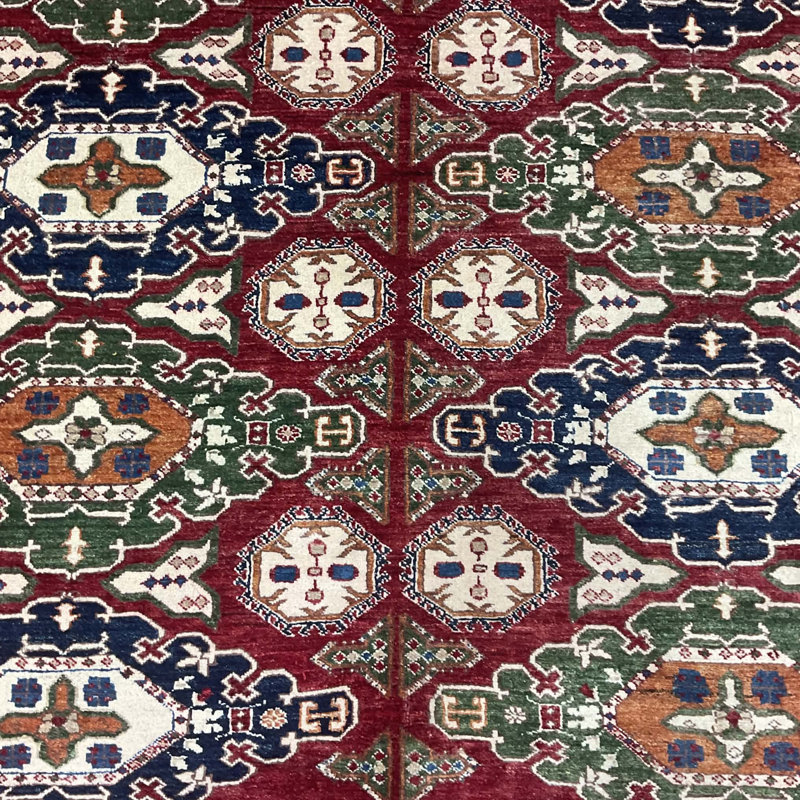 Afghan Vegetable Dyed Kazak Wool Rug 7'6" x 9"