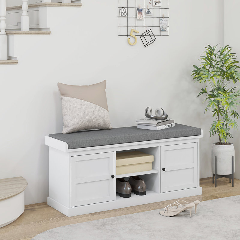 Banc à chaussures avec coussin, banc de rangement pour hall d'entrée avec siège rembourré, 2 armoires et tablette réglable pour couloir, salon, chambre à coucher HOMcom