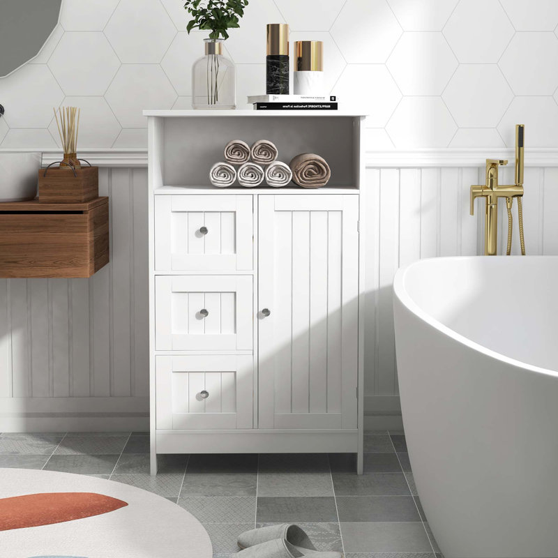 Armoire de rangement pour salle de bain avec 3 tiroirs et 1 porte