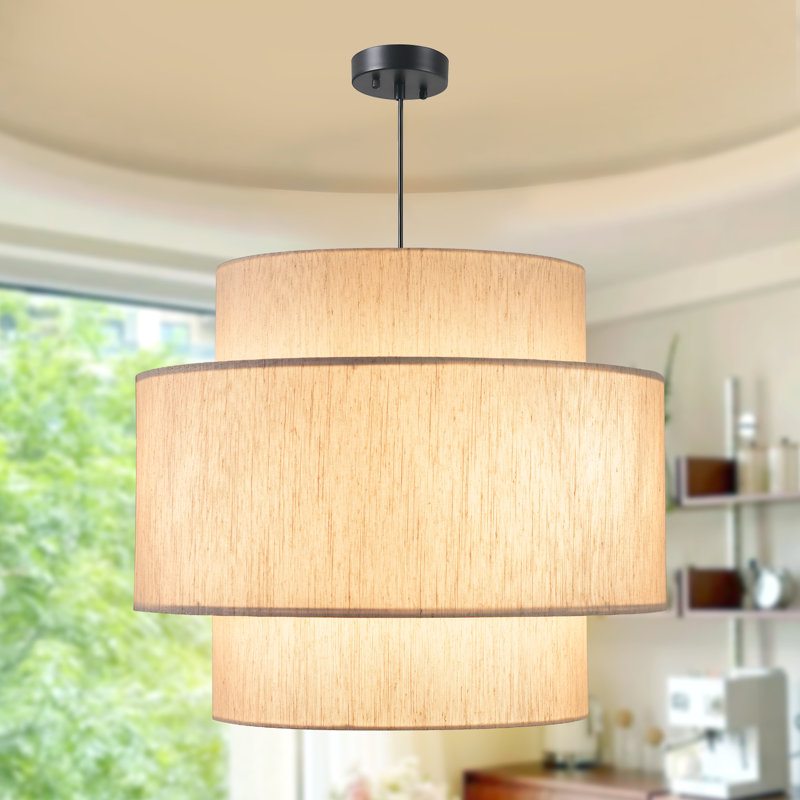 Lustre tambour 4 lumières blanc à intensité variable avec abat-jour en tissu Lustre blanc