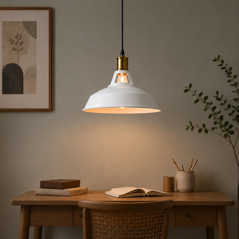 Industrial Farmhouse Dome Pendant Light in White Finish