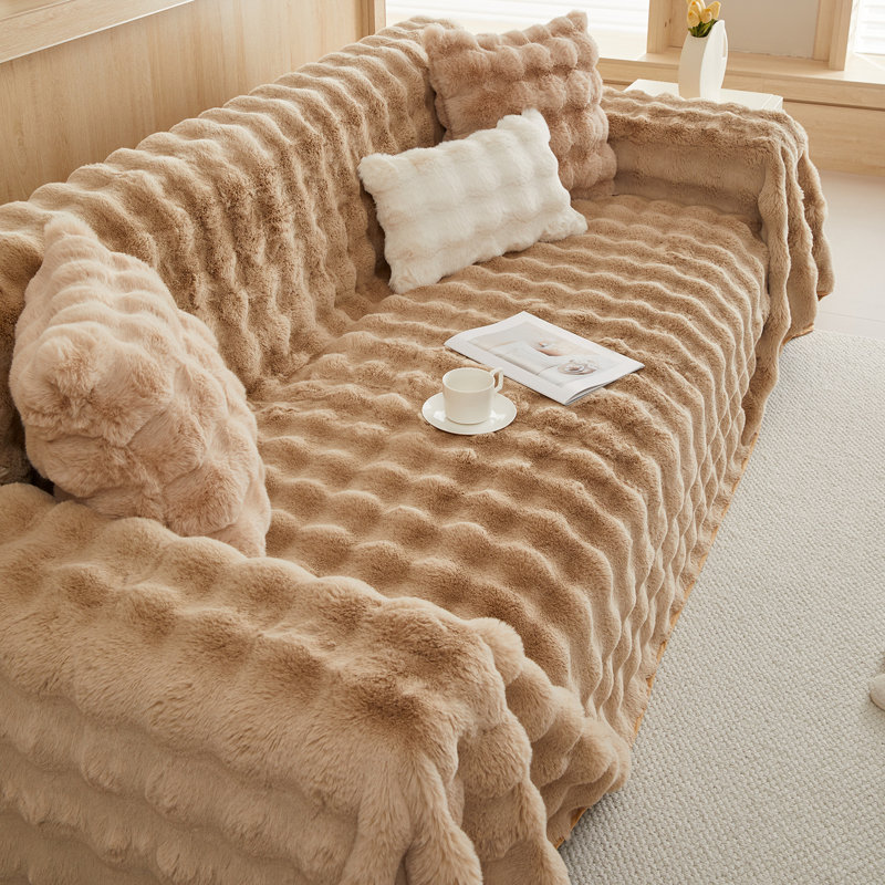 Housse pour coussin carré en fausse fourrure, H 71 po x l 90 po, Fausse fourrure grise
