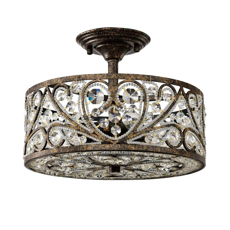 Plafonnier semi-encastré avec ornements en cristal Sigyn, H 10,3 po x l 13 po x P 13 po