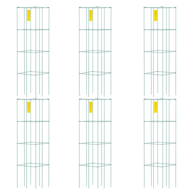 Paquet de 6 cages à tomates carrées robustes - 3 tours de support en acier pour plantes grimpantes vertes enduites de PVC