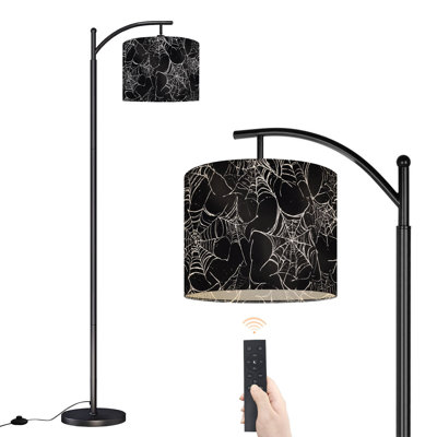 Arc Floor Lamp with Adjustable Lampshade Halloween stretched torn web grunge style Black white Standing Lamp 3 Color Temperatures Dimmable Tall Pole Lamp with Foot Switch for Bedroom