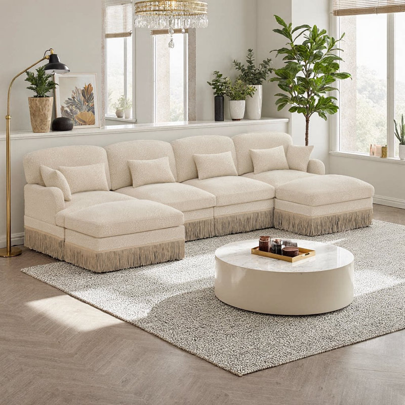 Canapé ergonomique en forme de U de 131 po avec repose-pieds en chenille et design léopard ergonomique, assemblage facile