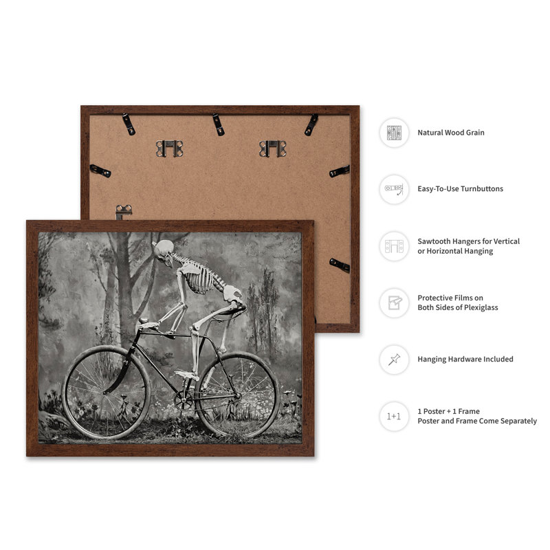 Squelette à vélo, Affiche, H 08 po x l 10 po, Encadrement brun