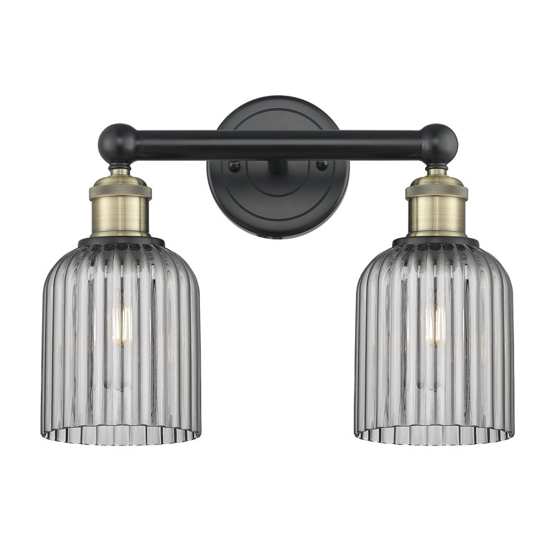 Abat-jour de salle de bain 2 lumières Edison Addeline 14 po, Laiton antique noir, Gris fumée