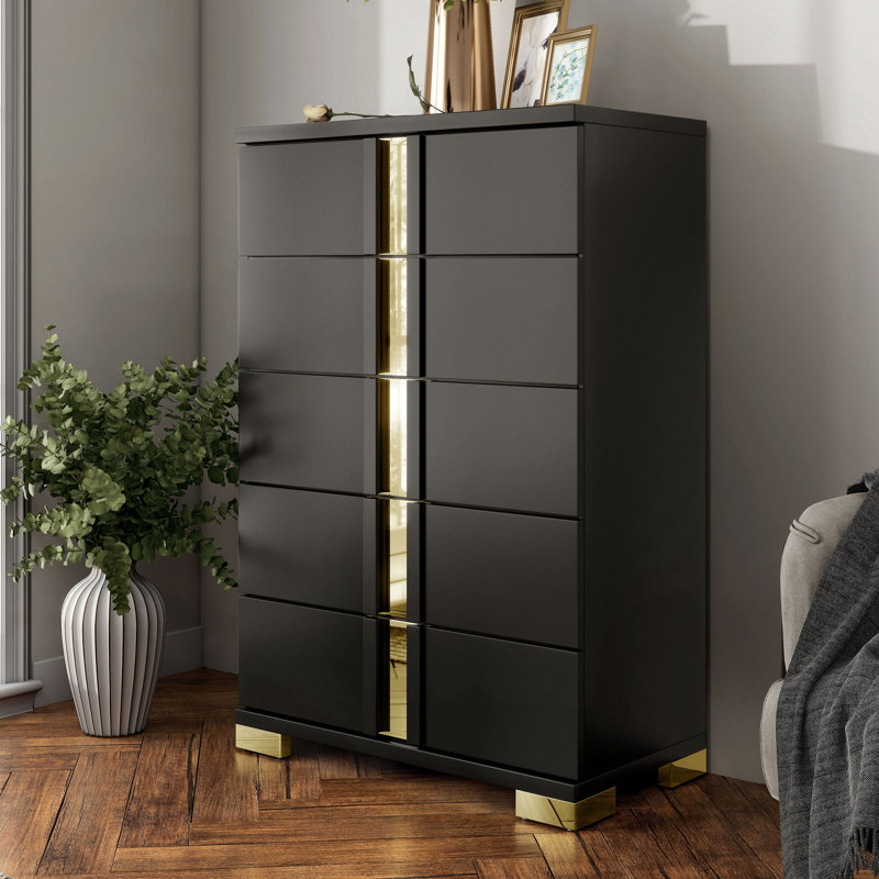 Clemson 5-Drawer Chest, Black/Gold
