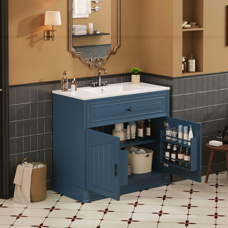 36" luxurious bathroom vanity with ceramic sink, Bleu