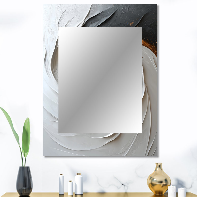 White And Gold Tornado Of Abstract I - Abstract Spirals Unique Mirror, Gold Large Wall Mirror, Printed Metal Art, 40" x 30"