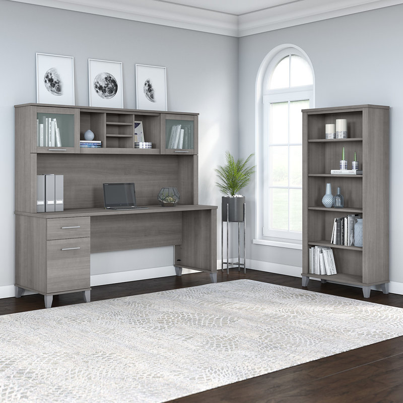 Bureau avec huche Ovia, Gris platine