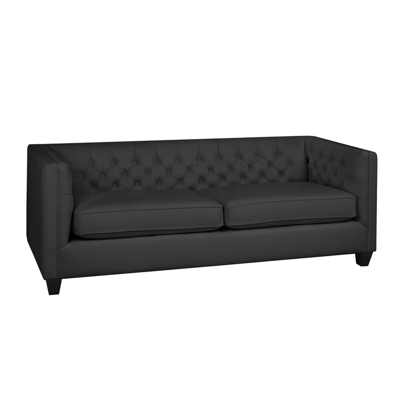 Bourne 84" Genuine Leather Tuxedo Arm Sofa, Charcoal Leather Match