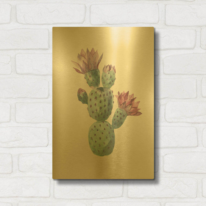 «Cactus on Yellow» par Incado, art mural en métal doré, 12 po x 16 po, 12"x16"
