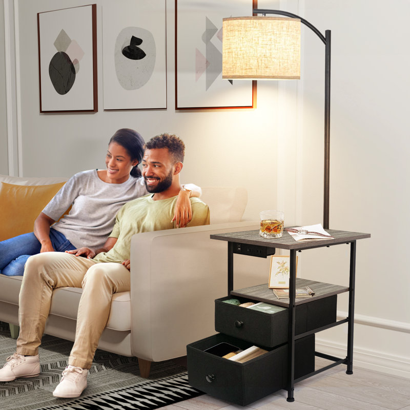 Lampe de table sur pied 58,66 "avec prise USB et prise, Gris vintage