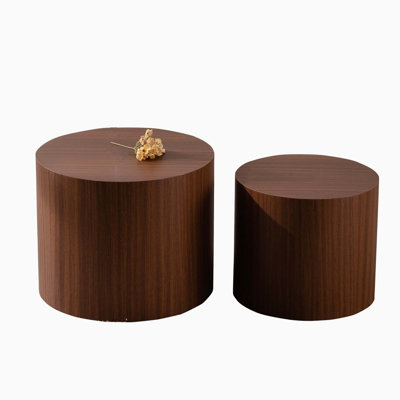 Nesting Coffee Table Set of 2 Round Wooden Coffee Tables Circle Modern Table for Small Space Living Room Bedroom Accent End Side Table