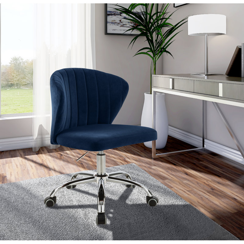 Chaise de bureau Finley, Velours bleu marine, Doré