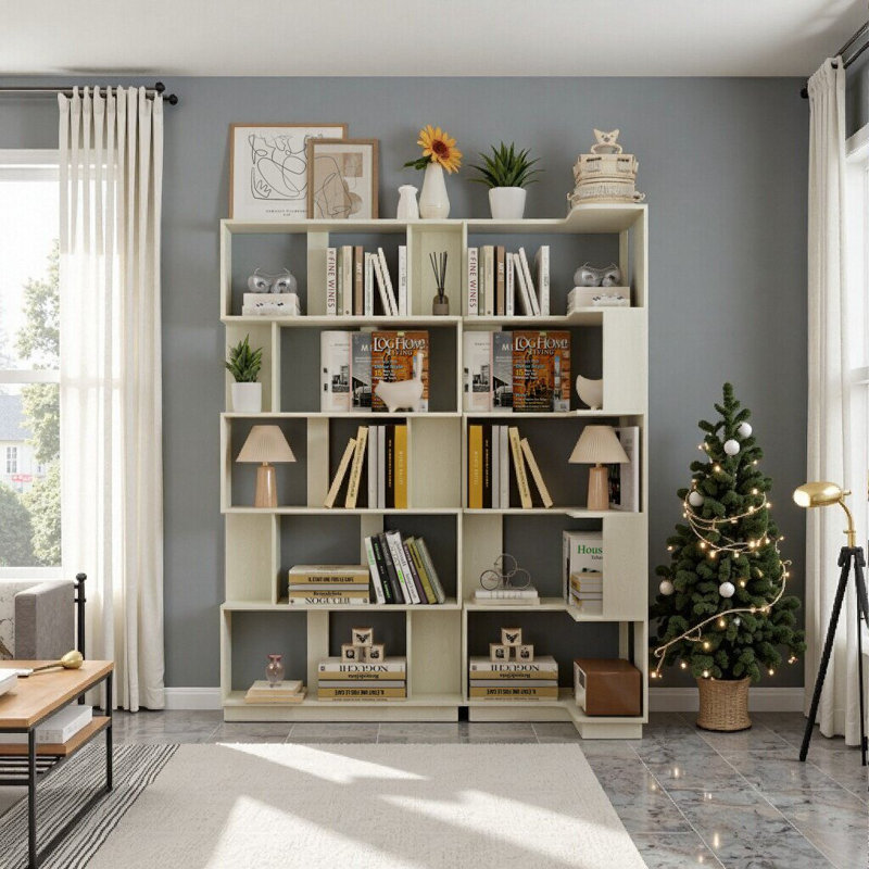 2-Piece Space-Saving Corner Bookshelf Set, Free Combination, Flexible Assembly For Home Office, White
