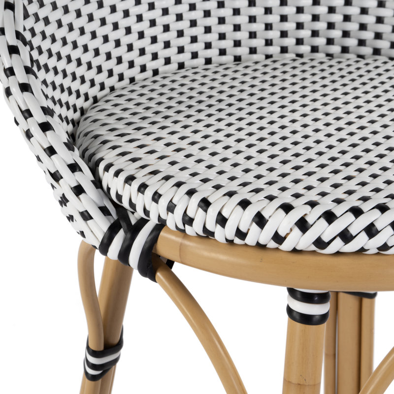 Tobias Outdoor Rattan and Metal Low Back Counter stool, Black/White
