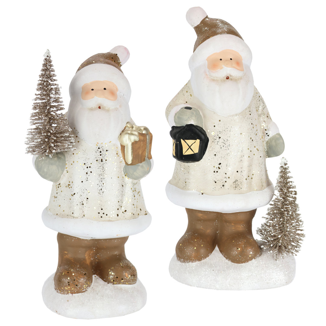 Dekofigur Nikolaus aus Keramik mit Baum Laterne Geschenk 2er Set 21x7x10cm Figur Dekoration