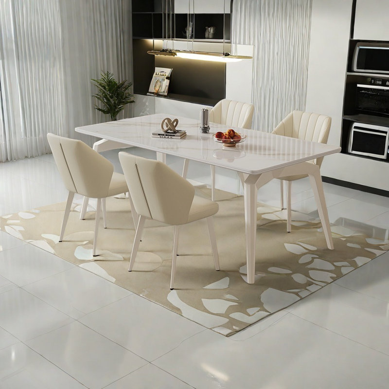 Ensemble de table de salle à manger moderne simple en pierre blanche, H 29,52 po x L 62,99 po x l 31,49 po
