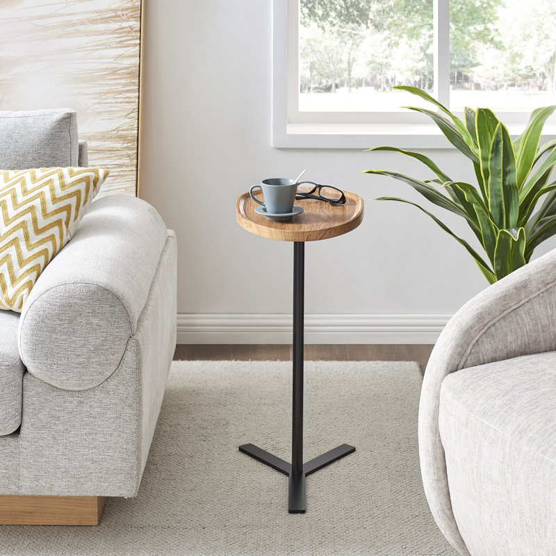 Kimaka Oval Teardrop Couch C-Table or Accent Side Table, Beige Wood