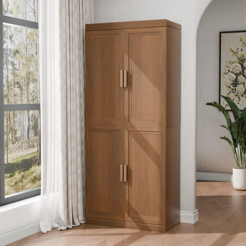 Buffet 36 po en bois de style campagnard avec tablettes réglables, H 36 po x l 62 po x P 16 po, Noyer