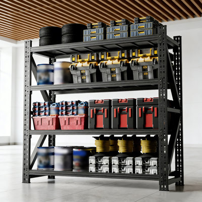 69" H x 71" W x 23.7" D Heavy Duty Adjustable Metal Garage Shelving Unit, Black