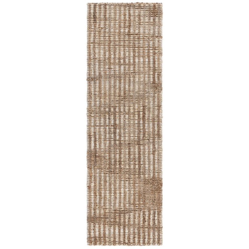 Tapis rayé en jute et en coton tissé à la main Ellport, Tapis de couloir 2 pi 3 po x 8 pi