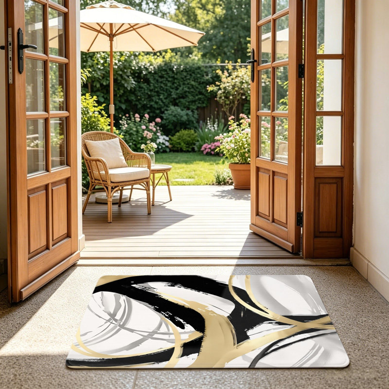 Black Gold White Abstract Art Floor Mat 24"x 36" for Front Door