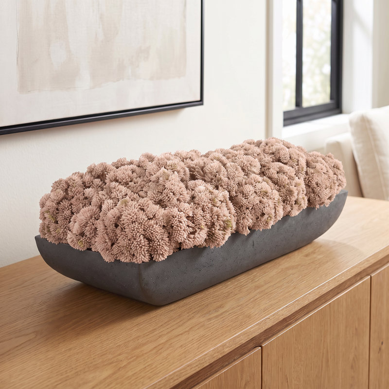 Arrangement de sédums dans un pot Fiberstone, H 8 po x l 26 po x P 10 po, Vert, Noir
