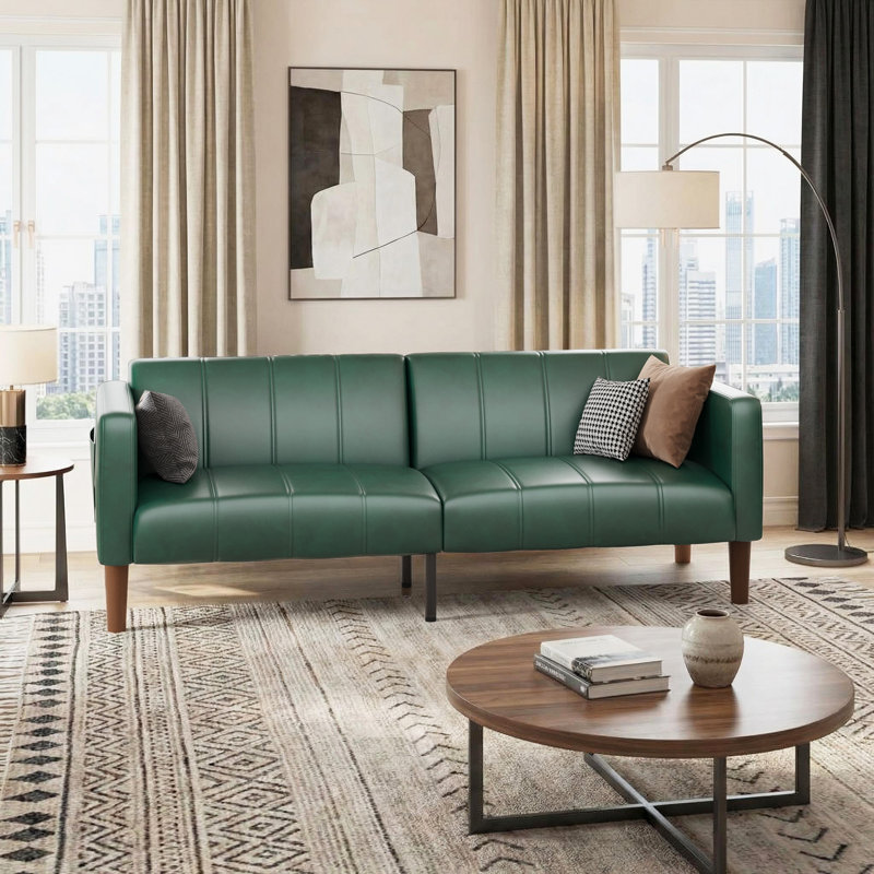 Canapé-lit, canapé convertible moderne en similicuir de 75 pouces, Green Faux Leather