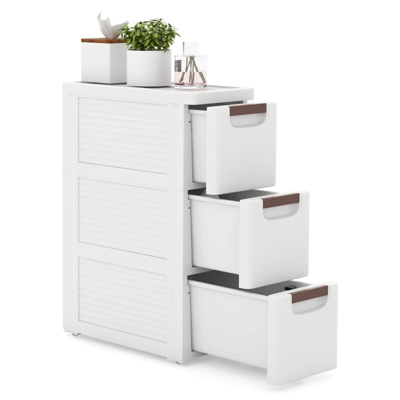 Inbox Zero 1 Pcs 3-drawer Narrow Rolling Storage Cabinet With Pull Handles Built-in Wheels