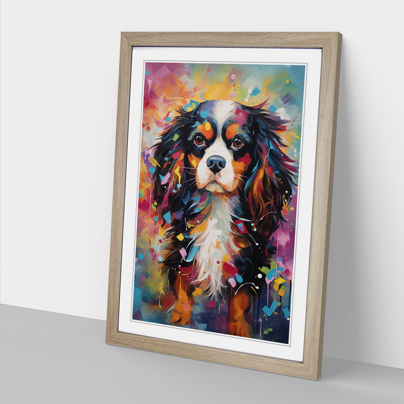Cavalier King Charles Spaniel Abstract No.2 - Single Picture Frame Print on Wood, Oak Framed, 46cm H x 34cm W x 2cm D