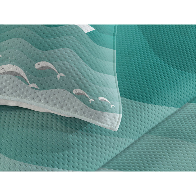 Dolphins Coastal Polyester Coverlet, Twin Bedspread + 1 Sham