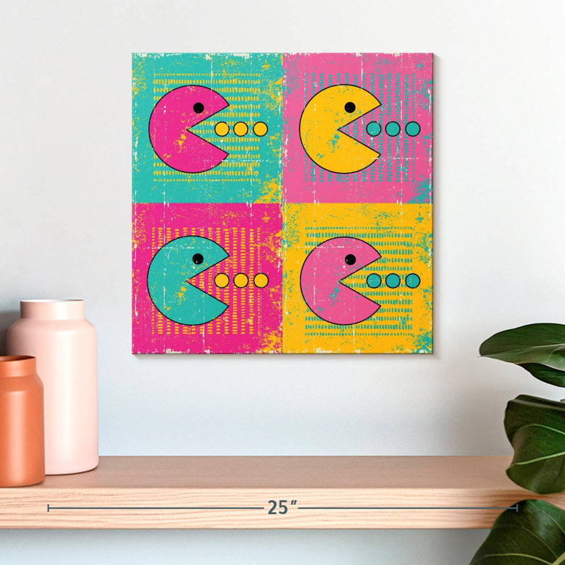Rétro pastel Pacman sur impression sur toile, H 16 po x l 16 po x P 1,25 po