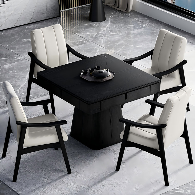 Table de mah-jong multifonctionnelle noire en bois massif Mid-Century