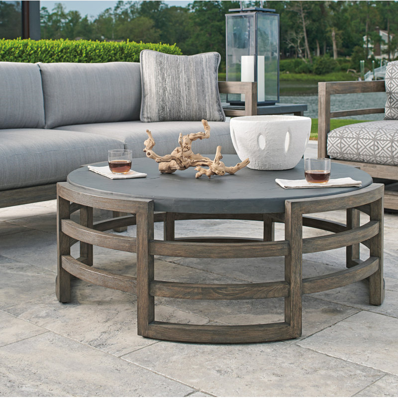 La Jolla Round Teak and Faux Slate Cocktail Table