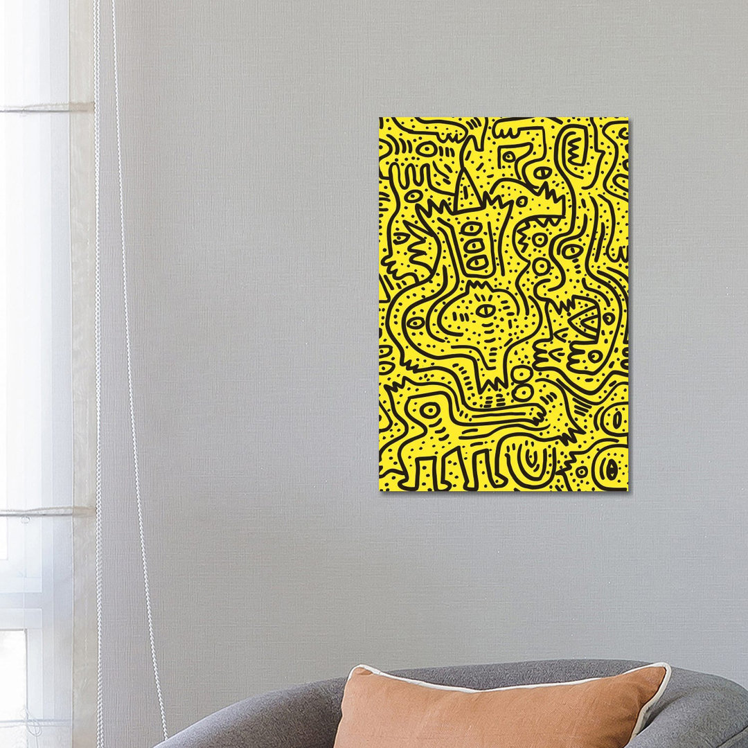 Yellow Graffiti Party by Emmanuel Signorino - Wrapped Canvas Art Prints